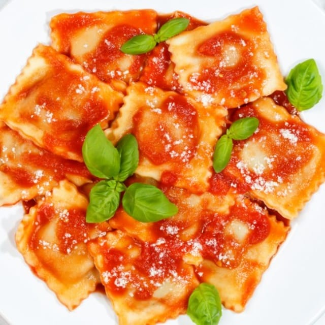 Lobster Ravioli in Marinara Sauce.