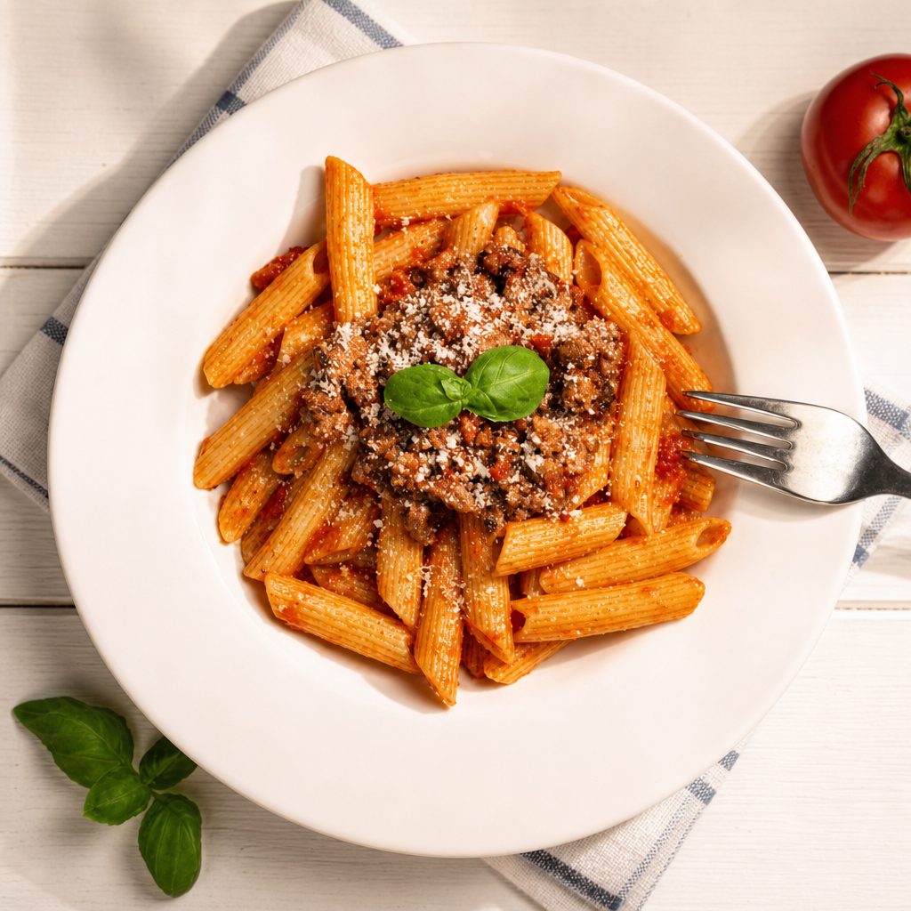 Pasta with Meat Sauce Lunch.