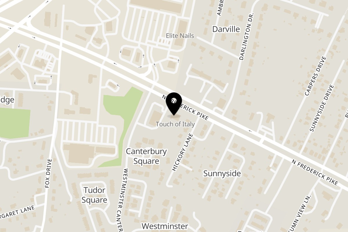 Map showing the location of Touch of Italy on 1361 N Frederick Pike in Winchester